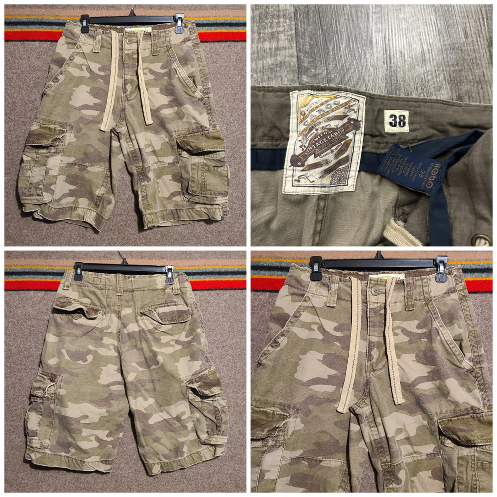 Y2k No Boundaries Men's Camo Cargo Shorts 38 x 12" Heavy thick Green Pocket Vtg